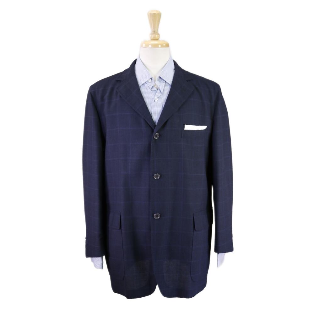 Ermenegildo Zegna Navy Blue Unstructured Patch Pocket Wool Blazer Jacket 44S